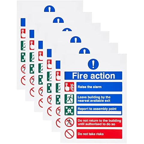 Pack of 6 Raise The Alarm Fire Action Notice Signs 150mm x 200mm - Self Adhesive Cover