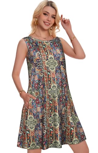 Image of Summer Dresses for Women Beach Boho Sleeveless Vintage Floral Flowy Pocket Tshirt Tank Sundresses 2026