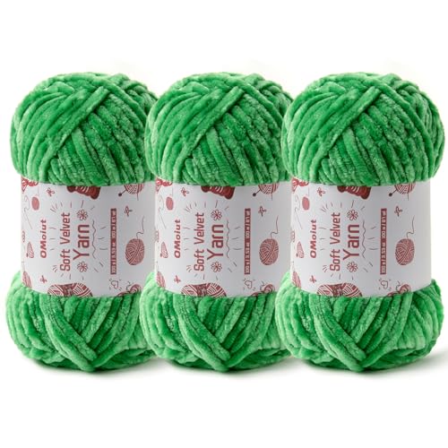 Image of 3x100g Fluffy Velvet Chenille Yarn for Crocheting and Knitting, 3x87.4yd Baby Yarn for Crocheting Soft, Crochet Chunky Yarns Amigurumi Yarns(Green)