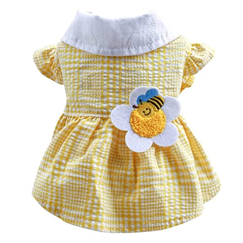 BAEJMJK Dog Plaid Dress for Small Dogs Cat Girl Spring Summer Cute Puppy Princess Dress Sunflower Pet Clothes （Yellow,Medium）