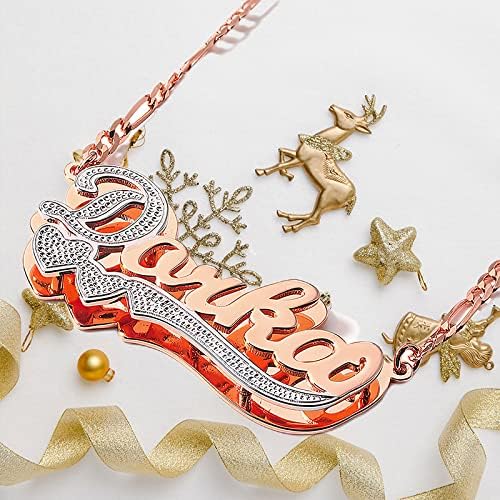 Miniatura 4 de Drawelry Collar con nombre personalizado de dos tonos, placa de oro de 18 quilates, doble chapado en corazón hecho en corazón, collar con dije de
