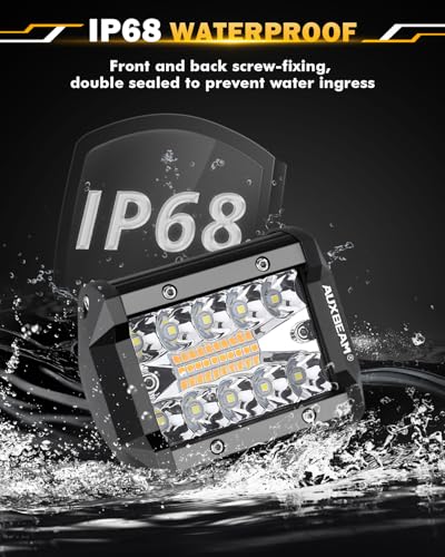 Image of Auxbeam 6 Lighting Modes Light Pod, 4 Inch Strobe LED Light Bar Amber White Fog Lights 120W 12000LM, 10FT Wiring Harness Kit with Memory Function (Pack of 2)