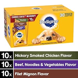 Pedigree Choice CUTS in Gravy Adult Soft Wet Dog Food 30-Count Variety Pack, 3.5 oz Pouches (Pack of 2) Pedigree Choice CUTS in Gravy Adult Soft Wet Dog Food 30 Count Variety Pack 35 oz Pouches Pack of 2