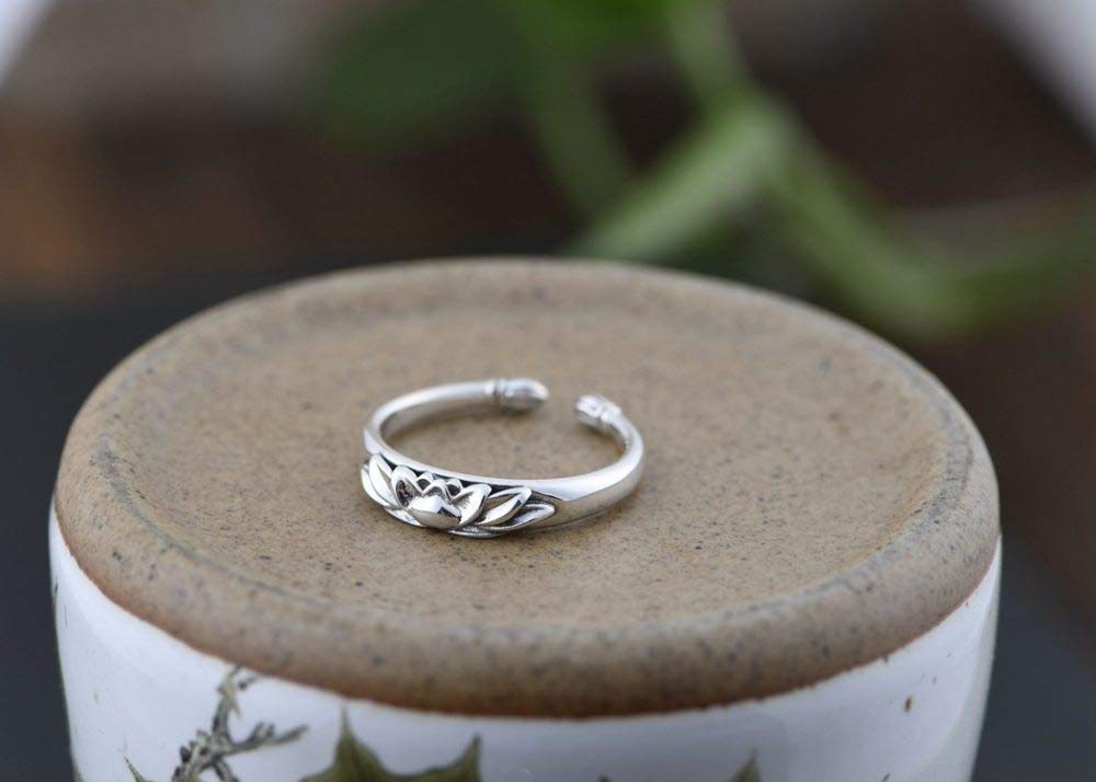 Anelli D'Argento,S925 Anello In Argento Sterling Con Fiore Di Loto Anelli Regolabili Anello Per Dito Indice In Stile Nazionale Retrò Anello In Argento Eternity Charm Da Sposa Gioielli Regali Per Uo