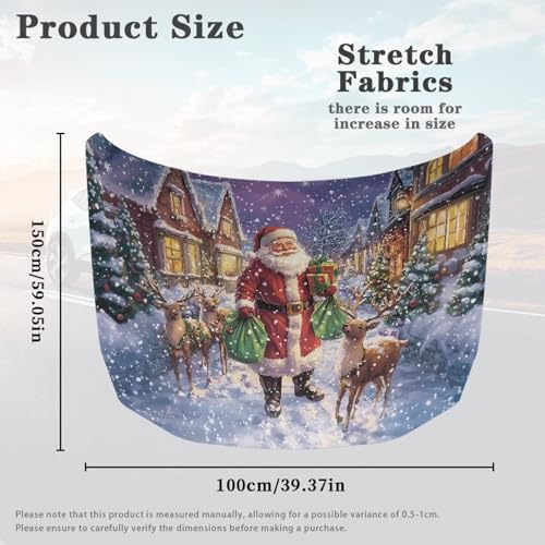 Image of Christmas Santa Claus Deer Car Hood Cover Polyester Elastic Fabrics Can be Washed Suitable for SUV Trucks Universal for Cars