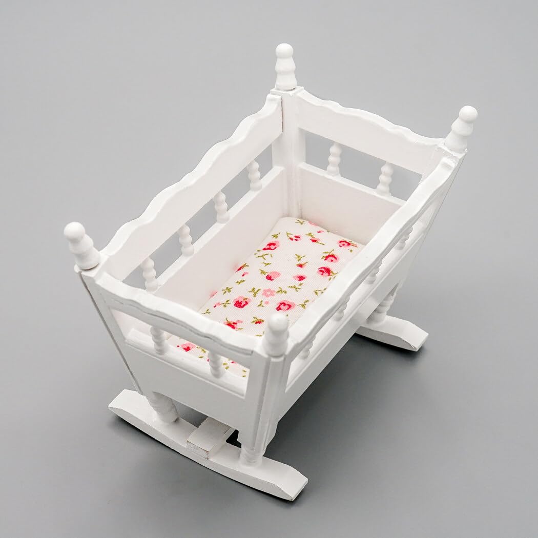 Berceau Miniature 1/12 – Meuble En Bois Pour Maison De Poupée – 9,6x6x7,2 Cm – Odoria