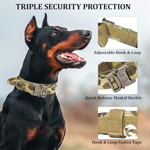 Taktisches Hundehalsband, Verstellbare Halsband Mit Kontrollgriff Weich Gepolstertes Nylon Hunde Halsband mit robuster Metallschnalle für Mittlere Große Hunde (Camo, L)