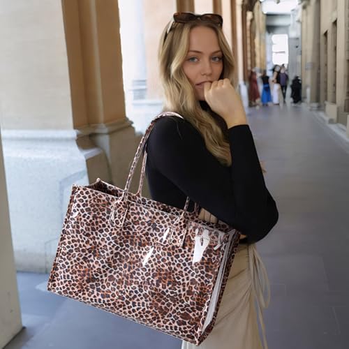 Image of KALIDI PVC Tote Bag Women's Kraft Paper Work Handbags Purses with Top Handle