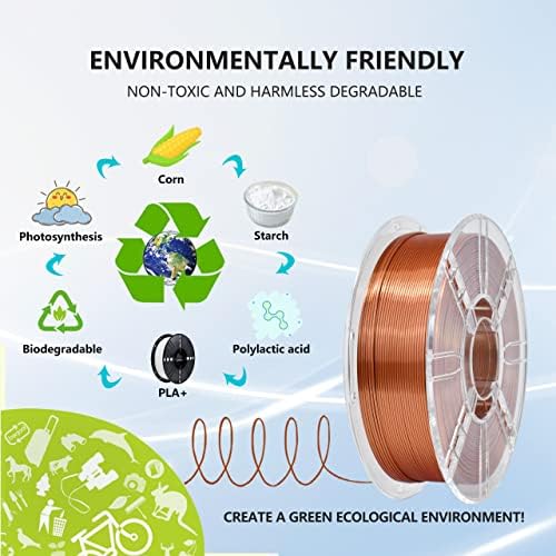 PLA Plus (PLA+) Shiny Silk 3D Printer Filament 1,75 mm, Silk PLA + 1,75 Dimensional Accuracy +/- 0,02 mm, szpula 1 kg (2,2 funta) do drukarki 3D FDM (jedwabno-czerwona miedź)