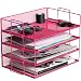 Klickpick Office 4 Tier Stackable Heavy Duty Metal Desktop Letter Tray File Organizer Sorter Desk Document Organizer Shelf Tray Magazine Holder Paper File Newspaper Organizer Tray - Black (Pink)
