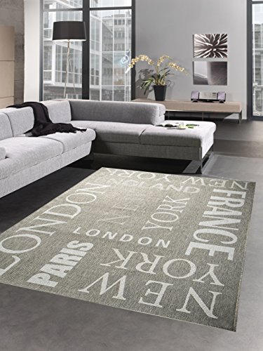 CARPETIA Tapis Sisal Optiques Cuisine Tapis City New York Paris London Gris Blanc Größe 60x110 cm