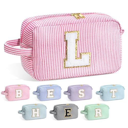 Image of YOOLIFE Birthday Gifts for 6 7 8 9 10 11 12 13 14 15 Year Old Teen Girl - Initial Makeup Bag Letter Toiletry Pouch Cosmetic Case, Personalized Teen Girl Gifts Trendy Stuff Party Favor, Pink L