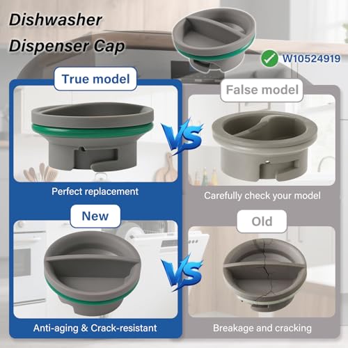 Image of Upgraded WPW10524919 Dishwasher Rinse Aid Cap Replacement Compatible with Whirlpool Amana Ikea WDP350PAAW5 KDTE104DSS0. W10524919 Dispenser Cap Replace W10524923 Dishwasher Rinse Aid Dispenser Cap