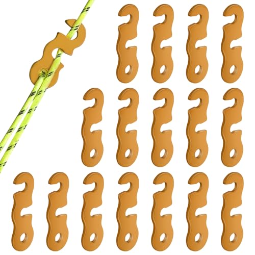 HOTUT Guyline Cord Adjuster, 12/16 Pcs Aluminum Rope Tensioner Cord Adjuster Wind Rope Buckle, Guy Rope Tensioners for Outdoor Activity, Tent Rope Adjuster for Hiking Camping Tent Accessory, Gold/Red