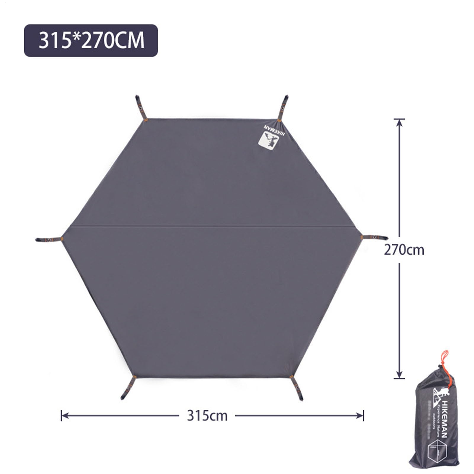 Bâche de Sol de Camping - 300 x 260 cm, hexagonale, Durable pour