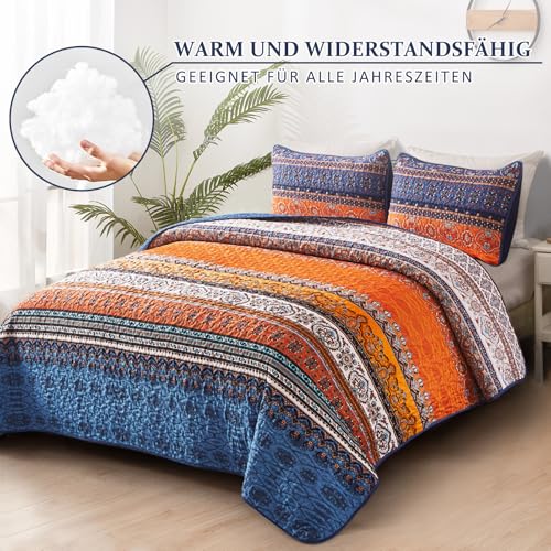WONGS BEDDING Tagesdecke 240x260 Bettüberwurf Boho Decke Steppdecke 3 Teilig Doppelbett Gesteppt Bettdecke Mikrofaser Wohndecke mit 2… – Ansicht 2