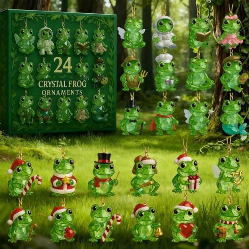 Frog Advent Calendar 2026,24 Froggy Surprises for the Frog Lover,Crystal FrogOrnaments Christmas Countdown Calendar, FrogLover Gift for Christmas Tree Home Decor - image 7