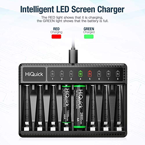 Hiquick 2800Mah Pre-Charged Aa Rechargeable Batteries (8 Pack) And 8-Bay Fast Charging Aaa Battery Charger For Nimh Nicd #TOP5