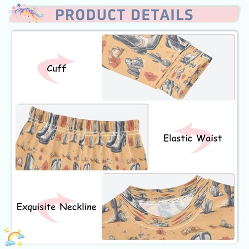 Pajama Sets Long Sleeve Cowboy Boots Cactus Soft Comfy Sleepwear 2 Piece PJS 3-8T4