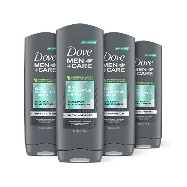 Dove-MenCare-Mens-Body-Wash-Dry-Skin-Body-Wash-with-Micromoisture-Blue-Eucalyptus-and-Birch-Effectively-Washes-Away-Bacteria-While-Nourishing-Your-Skin-18-oz-4-Count DOVE MEN + CARE Mens Body Wash Blue Eucalyptus and Birch 4 Count Dry Skin Body Wash with Micromoisture, Effectively Washes Away Bacteria While Nourishing Your Skin, 18 oz