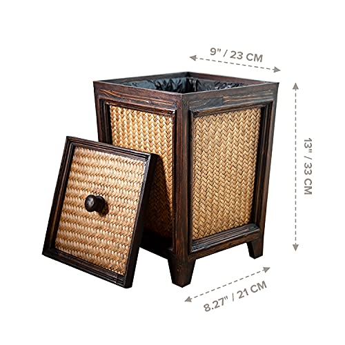 Caneca de Basura Rattan 7L Marrón Cuadrada con Tapa miniatura 2