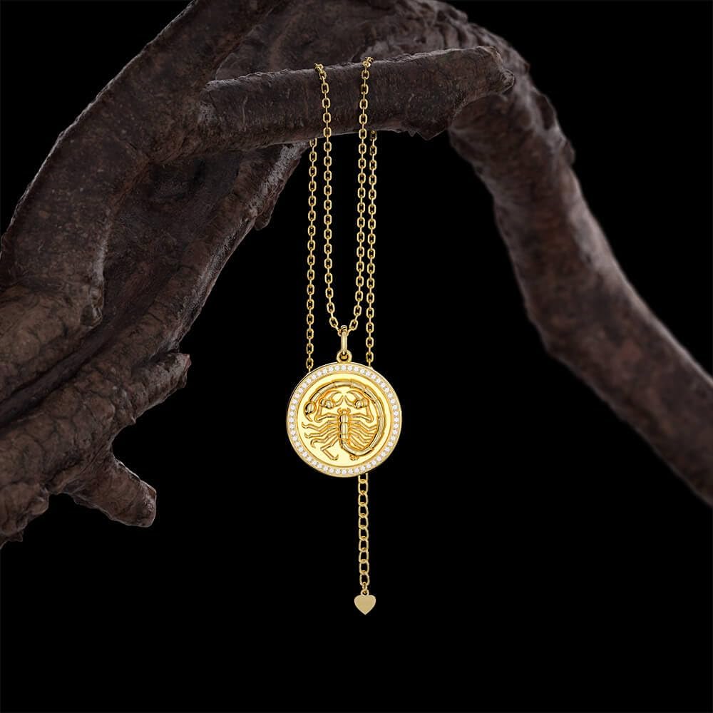 14K Gold-Plated Disc Zodiac 12 Constellation Star Connected Engraved Horoscope Sign Pendant necklace 925 sterling silver Dainty Personalized Jewelry