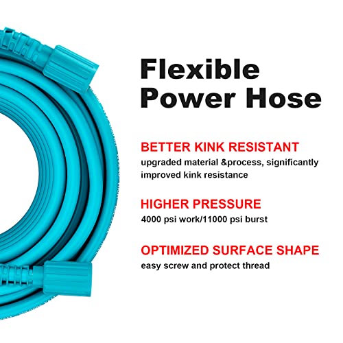 Pohir Pressure Washer Hose 50Ft, Upgarde Kink Resistant Super Flexible Replacement Hose, 4000 Psi High Pressure Power Washing Hose With M22 To 3/8 Quick Connect And M22 Extension Adapter #TOP7