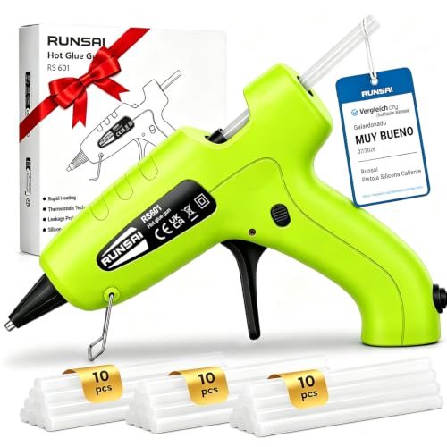 RUNSAI® Pistola Silicona Caliente Antigoteo con 30 Barras Pegamento 7mm-30W