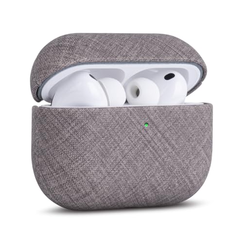 Image of Haobobro Handmade Case - for AirPods Pro 3 Case Cover - Selected Skin-Friendly Vegan Leather, Linen Cloth Style, Drop Protective Hard Cover for AirPods Pro 3rd Generation Earbuds - Grey Chambray