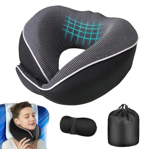 Cuscino da Viaggio, Cuscino Cervicale Memory Foam per Aereo, Ergonomico e Morbido, Traspirante, Con...
