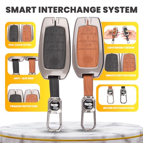 Image of Car Key Cover Compatible with Toyota withtuner | withtuner Legender | Innova Hycross | Invicto 3-Button Smart Key (Dual Leather Metal (Black & Brown))