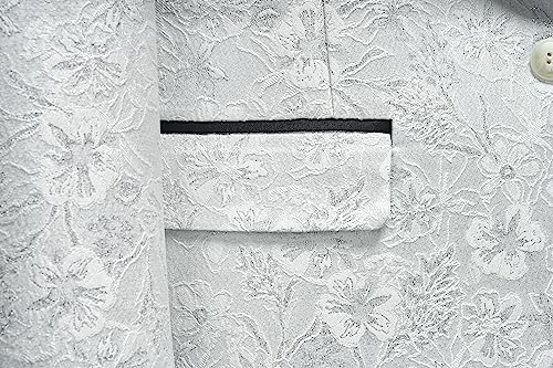 UNINUKOO Mens Slim Fit Suit 3 Piece 1 Button Paisley Prom Floral Wedding Tuxedo for Men US Size L White 5
