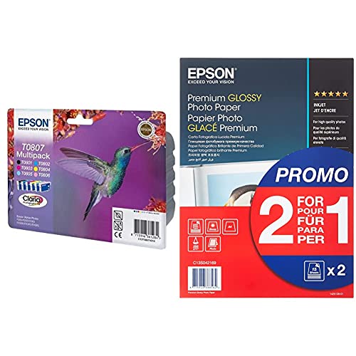 Epson Encre d'origine Multipack Colibri T0807 : Cartouches Noir, Cyan, Magenta, Jaune, Cyan Clair,...