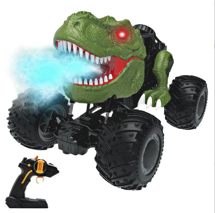 Youngsome Dinosaur Toy Remote Control Monster Truck Toy Stunt Car Spray Rechargeable Dinosaur Toy for Boys Girls, Green