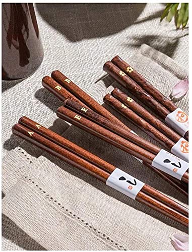Baguettes en bois massif pointues de style japonais haut de gamme 10 paires, lettres dorées de personnalité créative, baguettes de fleurs de cerisier (couleur : B)