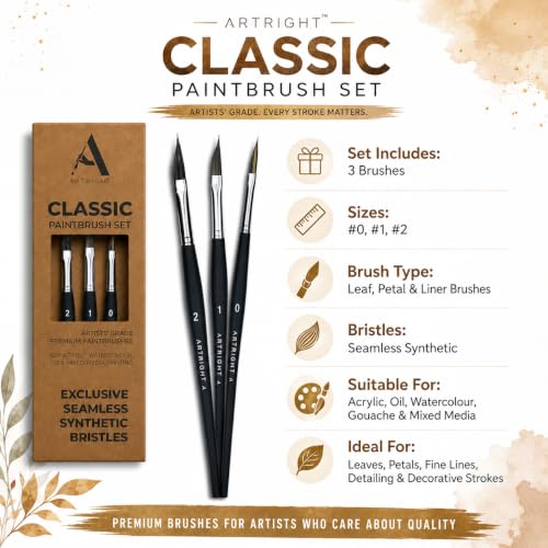 Image of wood Leaf & Petal Paint Brushes Set of 3 (#0, #1 & #2) with Seamless Synthetic Bristles - 3 Premium Artists' Liner Painting Brushes Inc Dagger Brush for Acrylic Painting, Oil Painting & More
