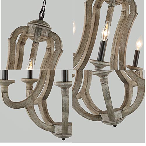 Vintage Farmhouse Chandelier 5-Light Rustic Wood Chandeliers Wooden Ceiling Pendant Light Fixtures for Dining Room, Kitchen Island, Bedroom, Living Room, Foyer,Entryway, Bathroom - Image 6
