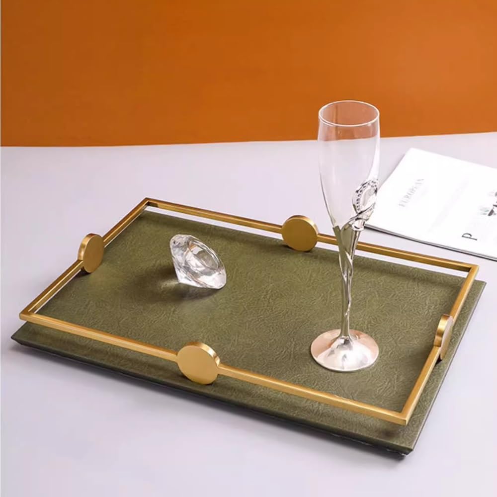 Serviertablett für Couchtisch, dekoratives Ottoman-Tablett, rechteckiges Ledertablett für Wohnzimmer, Bett, Schminktisch (klein)