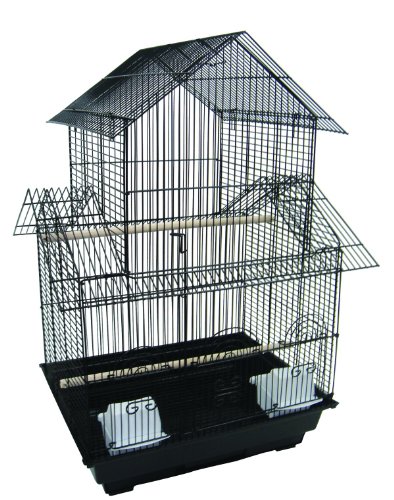 Image of YML 5944 3 /8 inch Bar Spacing Pagoda Bird Cage with Stand, 18 inch x 18 inch /Small, Black