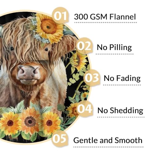 Personalized Highland Cow Blanket Gifts with Name - 60x80 Inches Cute Throw Blanket for Girls - Black Soft Fuzzy Blankets for Bed, Couch & Living Room
