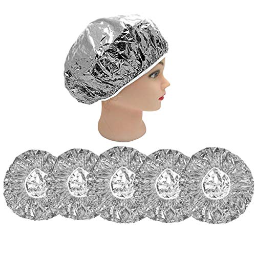 Symphony Aluminum Foil Shower Cap, 5 Pcs Portable Disposable Waterproof Hair Salon Shower Caps Baking Oil Hair Cap