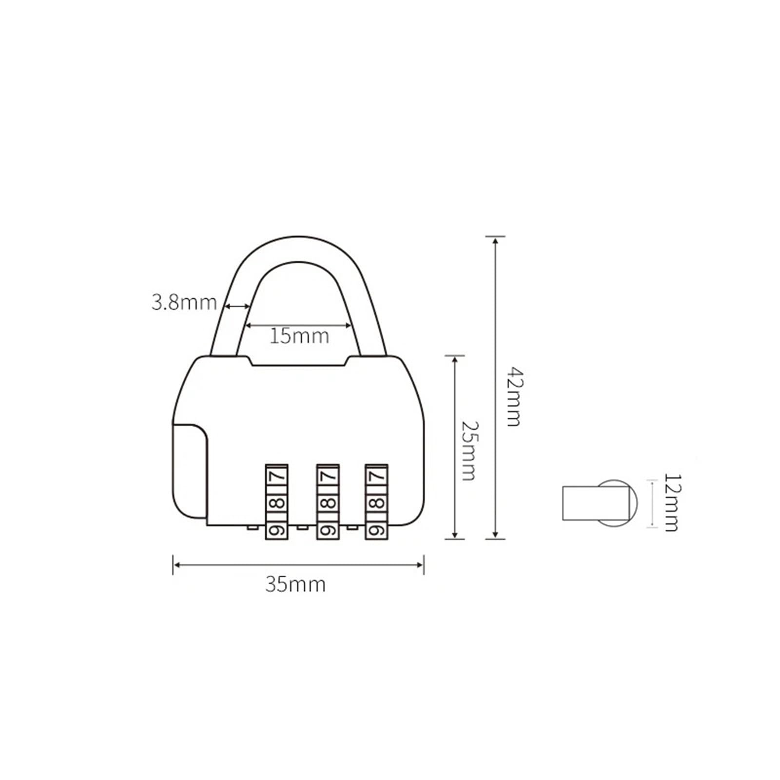 Cadenas à combinaison coloré, mini cadenas for valise, sac de voyage, sac à main, sac à dos ZS33 I, 1 pièce(Gold)