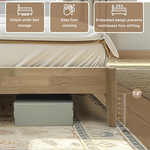A Acacia Furniture PARENT-AM-CGZ2D Acacia Haven King Size Bed Frame And Headboard, King Size Platform Bed Frame Scandinavian Wood Bed Compatible With All Mattress Types, No Box Spring Needed, Wood Slats Support, Oak thumb #4