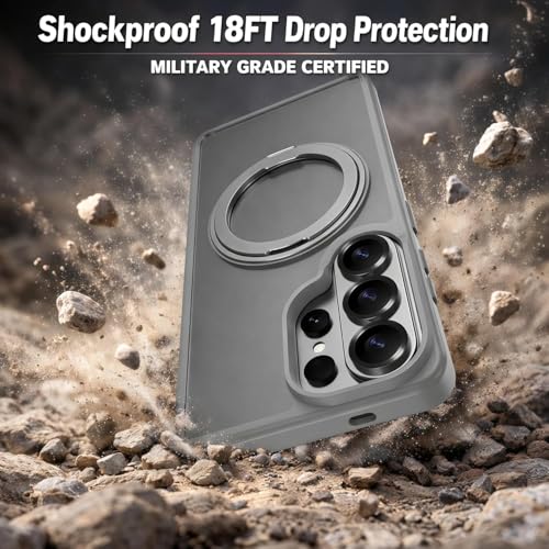 Image of DIZORO TPU Magnetic 360 Ring Stand Case Fit Compatible with Samsung Galaxy S26 Ultra Case, Compatible with MagSafe & Wireless Charging,Military Grade Drop Tested,Translucent, Back Cover (Titanium)