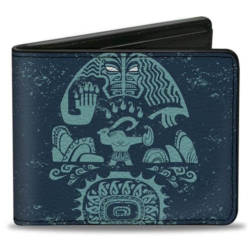 Disney Wallet, Bifold, Moana Maui Tribal Icon Blues, Vegan Leather