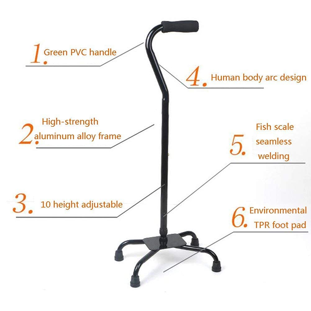 bastón telescópico de Aluminio de Aluminio Regulable en Altura Asistencia médica con Base Grande 4 Patas Negro Vision
