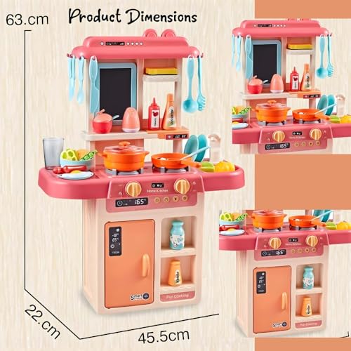 Image of K D Very Big Size Kitchen Playset with Premium Material 36-Piece for Kids, with Realistic Lights & Sounds, Play Sink with Running Water, Dessert Shelf Toy & Kitchen Accessories Set