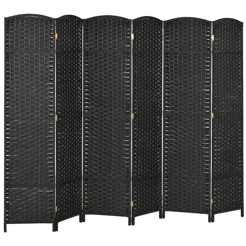 HOMCOM Paravent Interieur en Bois 6 Panneaux 240 x 170 cm séparateur de pièce Pliable avec Finition tissée, closion de séparation pour Salon, Chambre à Coucher,...