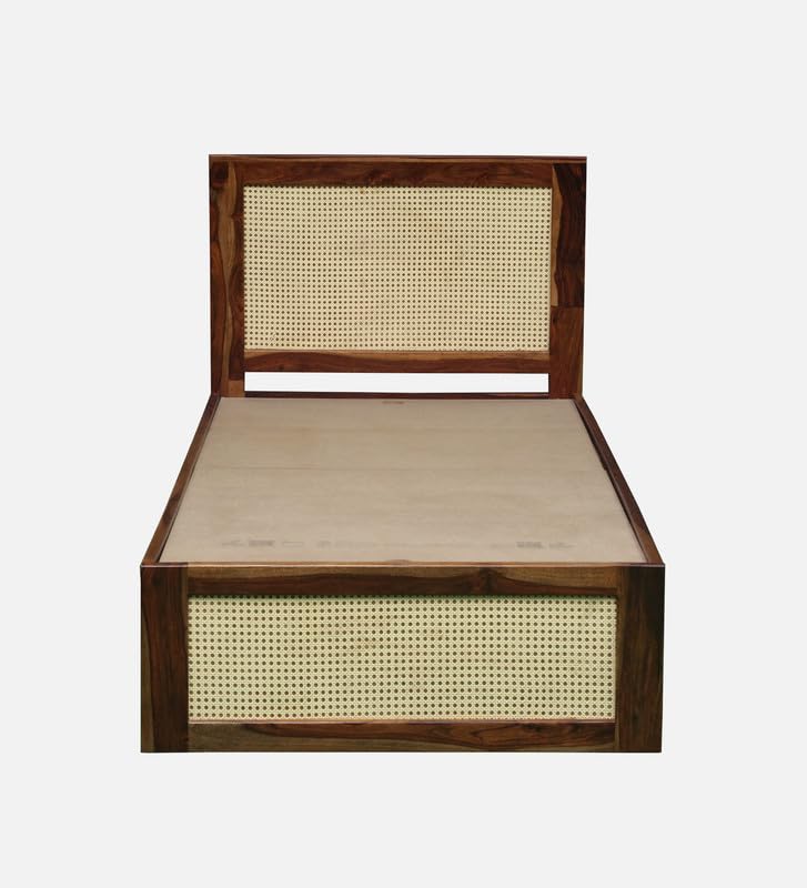 Image of Solid Sheesham Wood Jaipori Single Bed Without Storage | Wooden Single Bed Cot Palang Furniture for Bedroom Living Room Home and Hotel (Provincial Teak Finish)