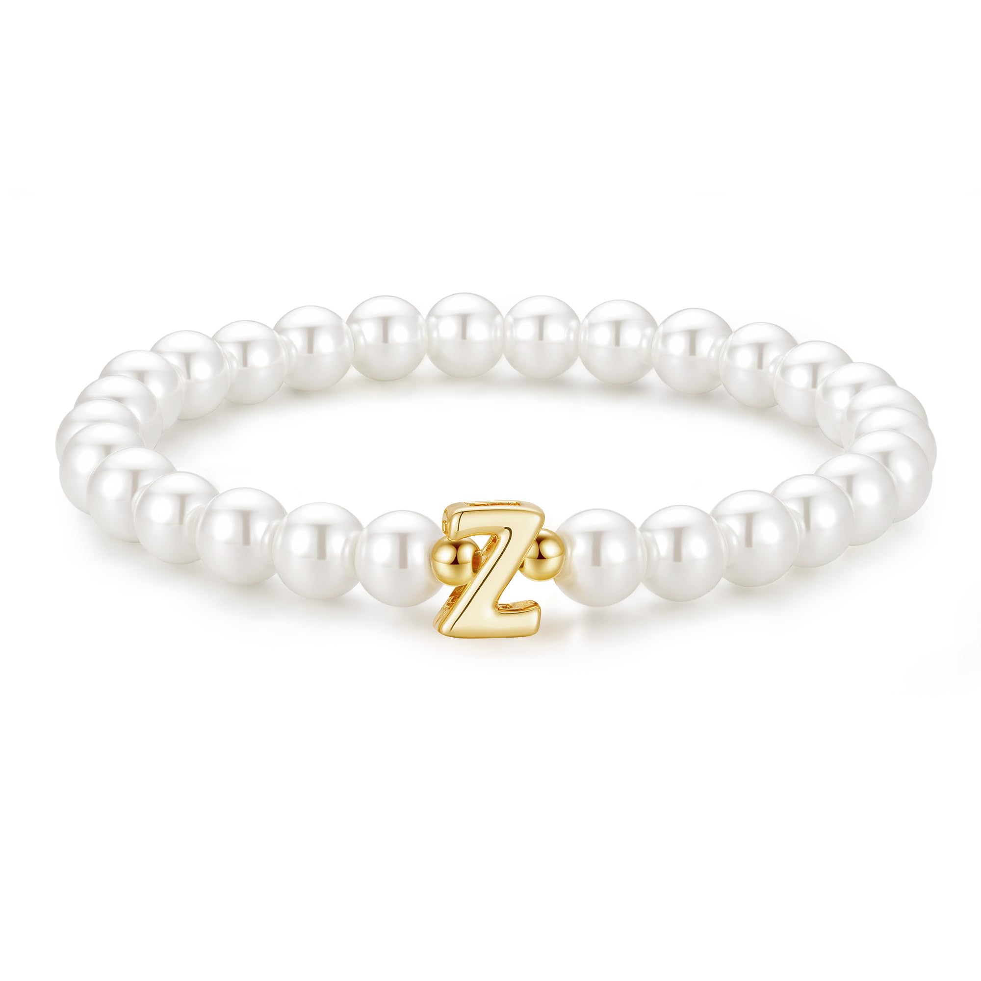 M MOOHAM Initial Bracelet for Women - Dainty Beaded Pearl Charm Bracelets for Women Trendy Charm Letter Initial Z Personalized Pearl Jewelry Gifts